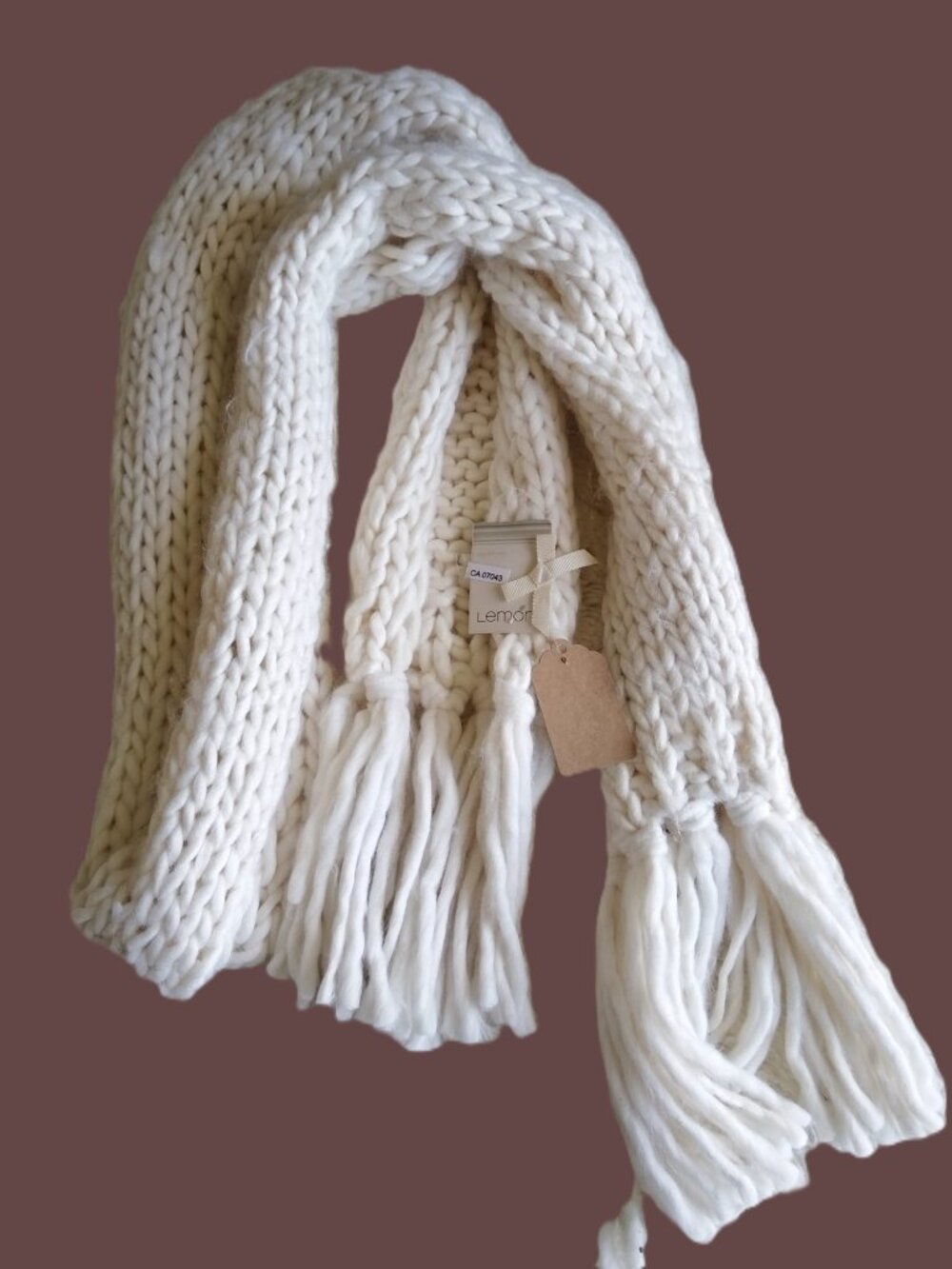 NWT Lemon Cream Chunky Knit Scarf with Tassels - Cozy & Warm - One Size